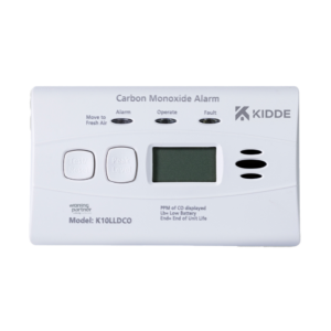 K10LLDCO Kidde koolmonoxidemelder met display. Voorzien van een vaste 10-jaars batterij.