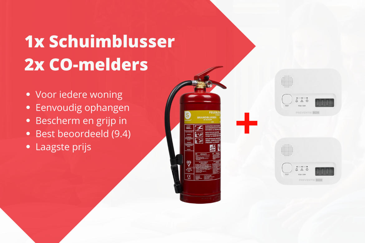 1 schuimblusser 3 liter en 2 koolmonoxidemelders voor iedere woning en iedereen geschikt