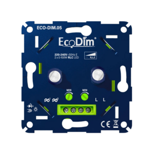 EcoDim.05 duo LED dimmer 2x0–100 watt RLC. Universele inbouwdimmer geschikt voor LED verlichting.