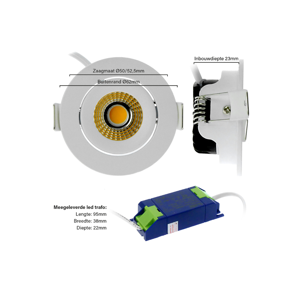 ED-10061 Led inbouwspot kleine inbouwdiepte IP54 warm wit, rond, wit, 55mm - Afbeelding 9