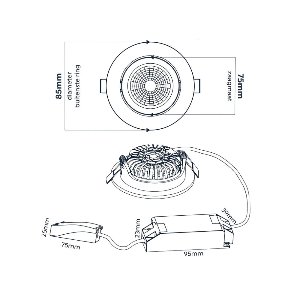 ED-10080 Zigbee led inbouwspot kleine inbouwdiepte IP54 RGB/2700K-6000K, rond, zwart, 75mm - Afbeelding 7