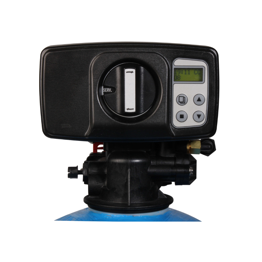 AQMOS BMX-32 Waterontharder meterkast_bediening AQMOS BMX-32 waterontharder meterkast regelunit met display en bedieningselementen.