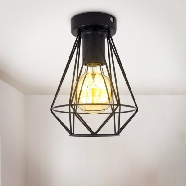 Diamantvorm draadlamp | plafond | industrieel | 4W | zwart - Afbeelding 2