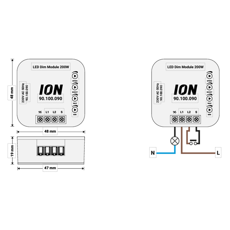 90.100.090-Web-2 ION Industries LED dimmermodule 90.500.020 | 0,3 – 200 watt - Afbeelding 2