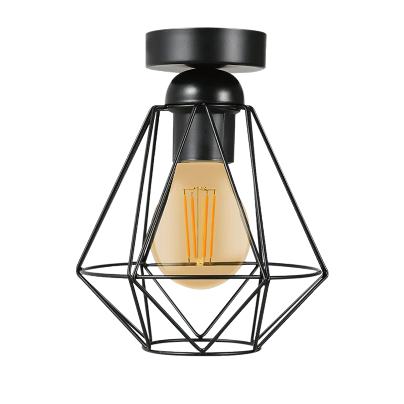 Foto-1-16 Diamantvorm draadlamp | plafond | industrieel | 4W | zwart - Afbeelding 6