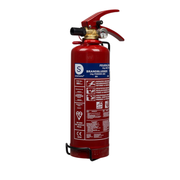 Smartwares BB1 poederblusser 1 kilo voor brandklasse A, B en C. Handige en lichte brandblusser die snel inzetbaar is bij beginnende branden in woning, auto, boot of caravan. Betrouwbare oplossing voor extra brandveiligheid.