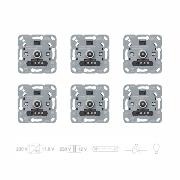 6-pack System-3000 Gira universeel led-draaidimmer-basiselement Standard 6-pack System-3000 Gira universeel led-draaidimmer-basiselement Standard