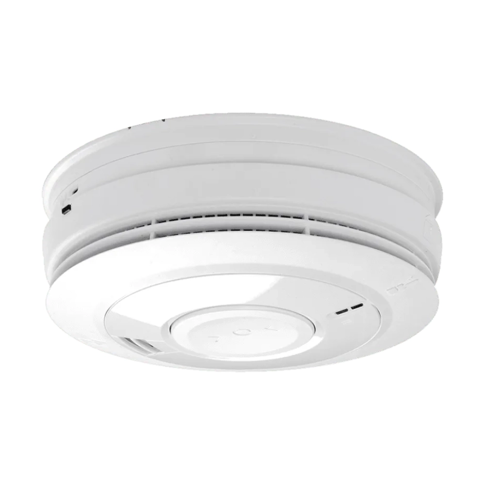 Ei650iRF rookmelder montageplaat en zijaanzicht 10 jaar lithium batterij.