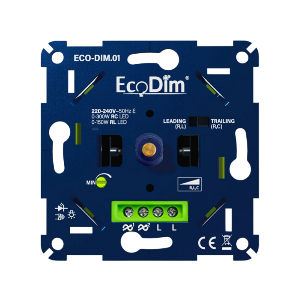 EcoDim.01 LED dimmer universeel 0–300 watt. Inbouwdimmer fase afsnijding geschikt voor LED verlichting.