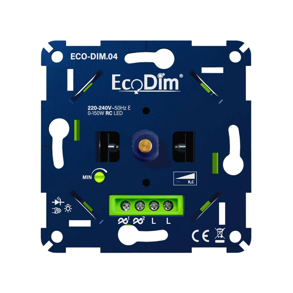 EcoDim.04 LED dimmer universeel 0–150 watt RC. Inbouwdimmer geschikt voor LED verlichting fluisterstil dimmen.