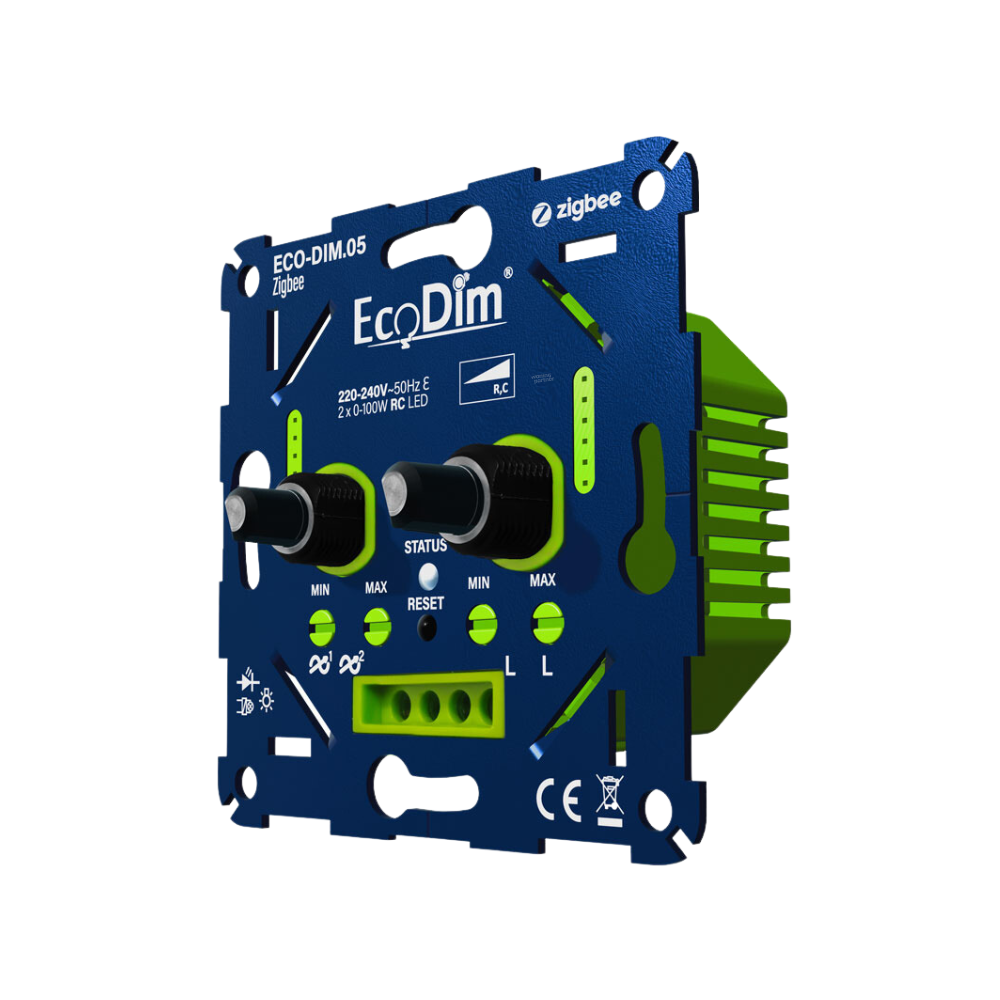 ECO-DIM.05 Zigbee led dimmer duo 2x 0-100W_zijaanzicht EcoDim.05 Zigbee LED-dimmer duo 2x 0-100W fase afsnijding (RC) - Afbeelding 2