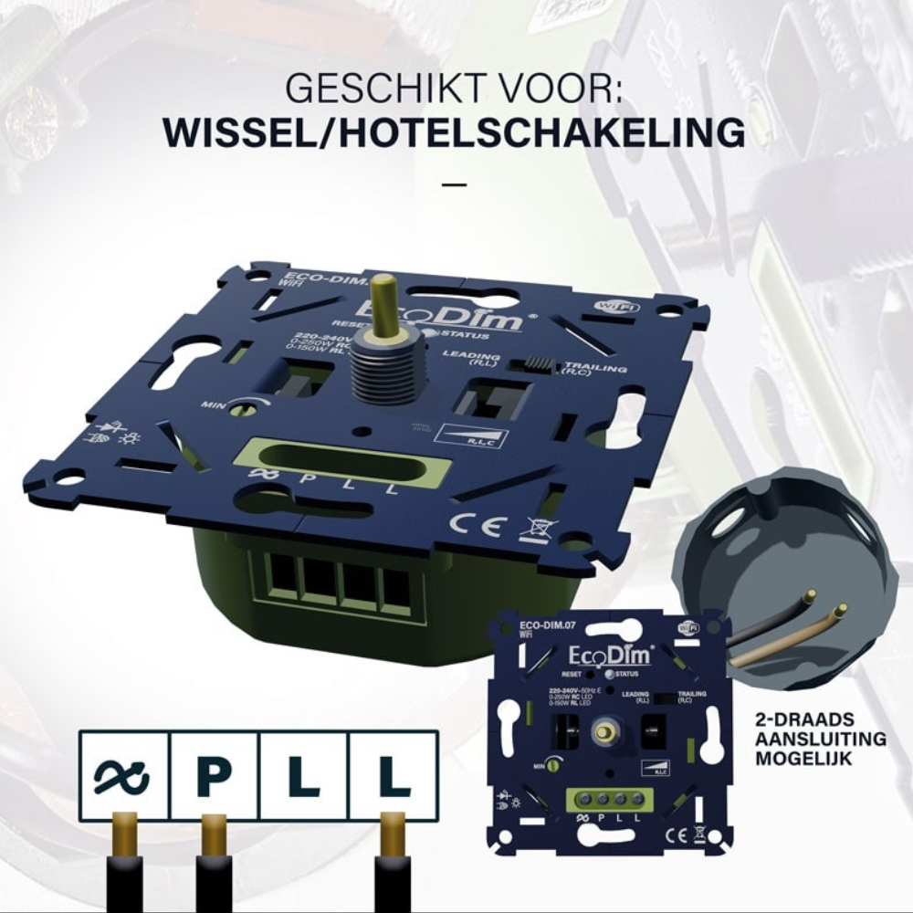 ECO-DIM.07 Led dimmer WiFi _wissel_hotelschakeling EcoDim.07 LED-dimmer WiFi druk/draai 0-250W - Afbeelding 3