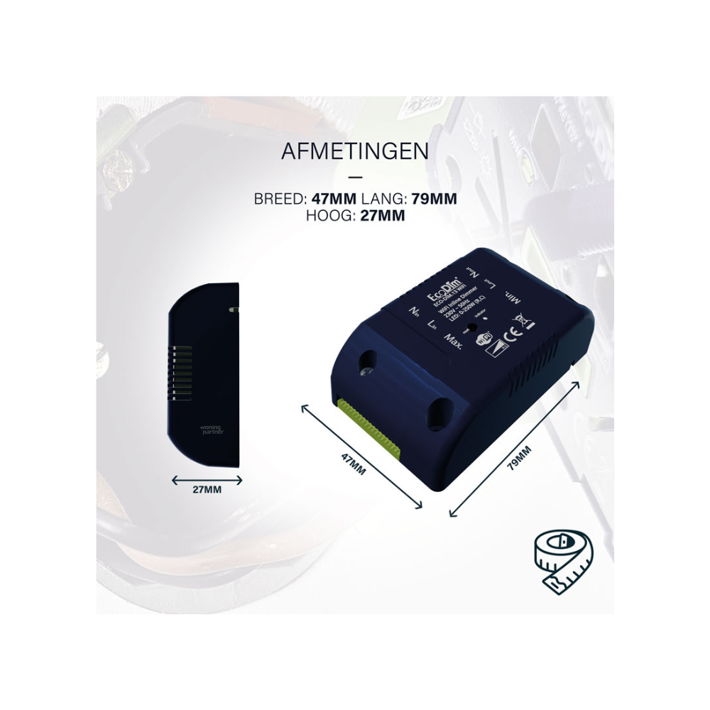ECO-DIM.13 inline dimmer_afmetingen EcoDim.13 inline dimmer WiFi 250W - Afbeelding 6