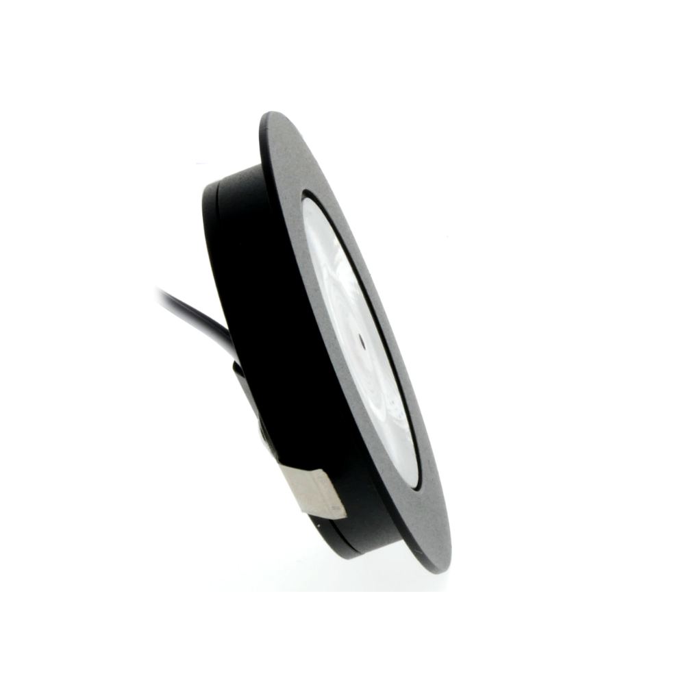 ED-10046 Led meubelspot_zwart_vlakke_zijde ED-10046 Led meubelspot kleine inbouwdiepte IP54 warm wit, rond, zwart, 55mm - Afbeelding 2