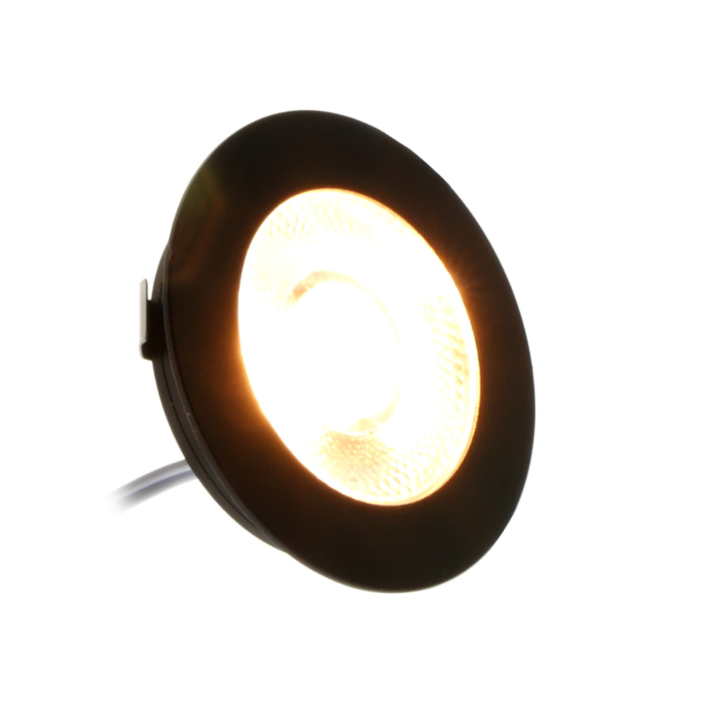 ED-10046 Led meubelspot_zwart_zijaanzicht_met_verlichting ED-10046 Led meubelspot kleine inbouwdiepte IP54 warm wit, rond, zwart, 55mm - Afbeelding 7