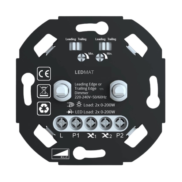 Duo LED-dimmer universeel LEDMAT LD07 | 2x200W | Fase af- en aansnijding