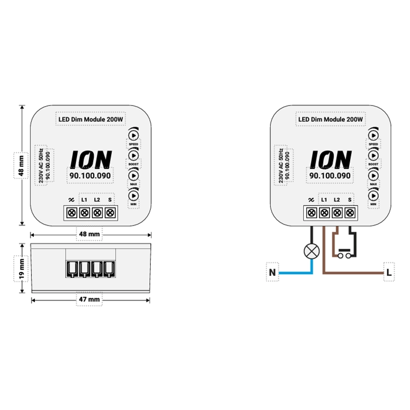 90.100.090-Web-2 ION Industries LED dimmermodule 90.500.020 | 0,3 – 200 watt - Afbeelding 2