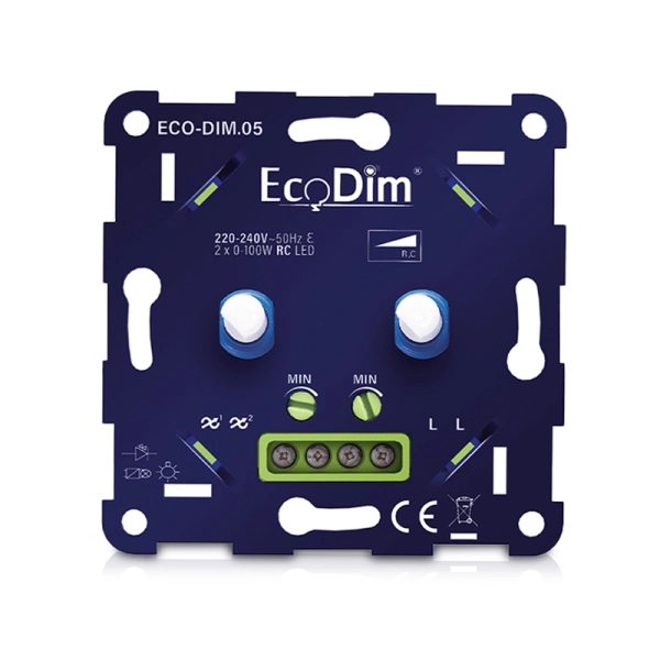 EcoDim.05 LED dimmer duo fase afsnijding RC 2x 0 tot 100 watt EcoDim.05 LED dimmer duo fase afsnijding RC 2x 0 tot 100 watt